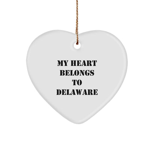Delaware Heart Ornament Gifts from Friends for Delaware Men Women Women Christmas Unique Decorations with Funny Quote My Heart Belongs To Delaware - Image 1