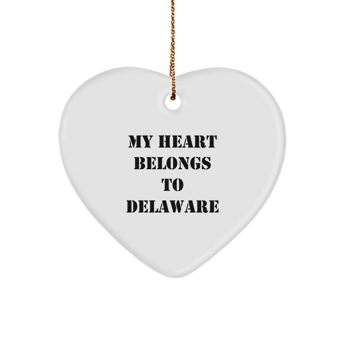 Delaware Heart Ornament Gifts from Friends for Delaware Men Women Women Christmas Unique Decorations with Funny Quote My Heart Belongs To Delaware - Image 1