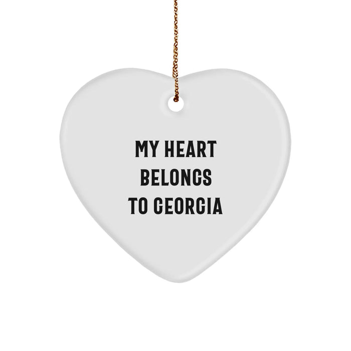 Funny Georgia Heart Ornament Gifts from Men to Women Friends and Family Members, 'My Heart Belongs To Georgia' Unique Christmas Decorations for Georgia Enthusiasts - Image 1