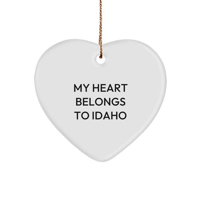 Funny Idaho Gifts for Idaho Lovers - Heart Ornament, My Heart Belongs To Idaho Quote, Christmas Unique Gifts for Friends, Family - Image 1