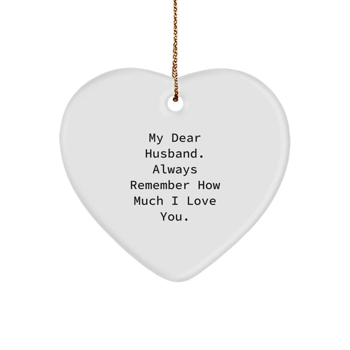 Heartfelt Husband Gifts: 'My Dear Husband' Engraved White Heart Ornament for Men on Christmas, Gifts from Family, Unique Husband Presents - Image 1