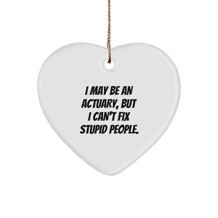 Funny Actuary Heart Ornament Gifts from Friends for Actuary Men with I May Be An Actuary But I Cant Fix Stupid People Quote, Unique Christmas Unique Gifts for Actuary - Image 1