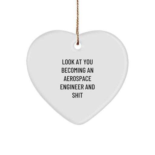 Funny Aerospace Engineer Heart Ornament Gifts for Him, Aerospace Engineer Lover Christmas Unique Ornaments from Friends, Inspirational Quote 'Look At You Becoming An Aerospace Engineer And Shit' - Image 1