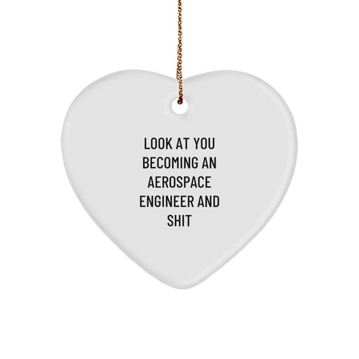 Funny Aerospace Engineer Heart Ornament Gifts for Him, Aerospace Engineer Lover Christmas Unique Ornaments from Friends, Inspirational Quote 'Look At You Becoming An Aerospace Engineer And Shit' - Image 1
