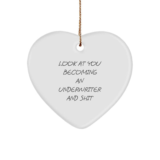 Funny Underwriter Gifts from Friends, Heart Ornament for Christmas Unique Gifts, Look At You Becoming An Underwriter And Shit - Image 1