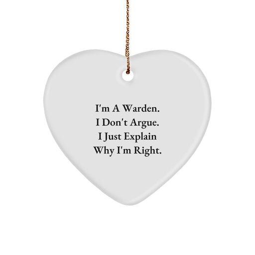 Funny Warden Heart Ornament Gifts from Men to Warden, Inspirational Warden Christmas Unique Gifts - Image 1