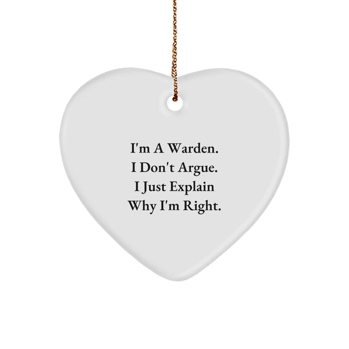 Funny Warden Heart Ornament Gifts from Men to Warden, Inspirational Warden Christmas Unique Gifts - Image 1