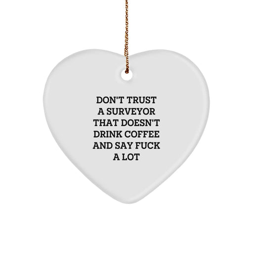 Funny Surveyor Gifts, Heart Ornament, Don't Trust A Surveyor That Doesn't Drink Coffee And Say F--k A Lot, Gifts from Friends, for Surveyors, Christmas Unique Gifts - Image 1