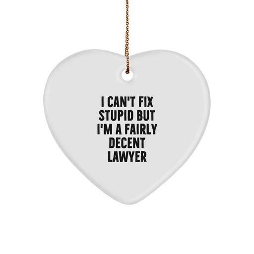 Funny Lawyer Gifts from Men to Friends - I Can't Fix Stupid But I'm A Fairly Decent Lawyer Heart Ornament, Christmas Unique Gifts for Lawyer Men - Image 1