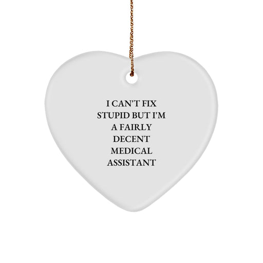 Funny Medical Assistant Gifts, Heart Ornament for Men or Women, 'I Can't Fix Stupid But I'm A Fairly Decent Medical Assistant' Christmas Unique Gifts from Friends or Family - Image 1
