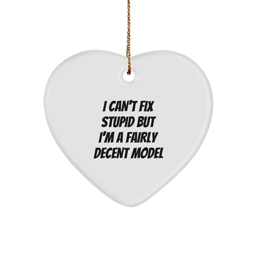 Funny Model Gifts from Friends for Christmas Unique Model Heart Ornament, 'I Can't Fix Stupid But I'm A Fairly Decent Model' Model Lover - Image 1