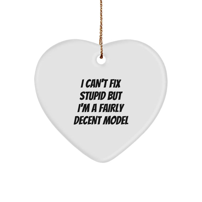Funny Model Gifts from Friends for Christmas Unique Model Heart Ornament, 'I Can't Fix Stupid But I'm A Fairly Decent Model' Model Lover - Image 1