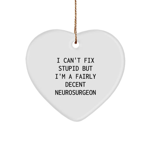 Funny Neurosurgeon Gifts for Men, 'I Can't Fix Stupid' Heart Ornament, Christmas Unique - Image 1