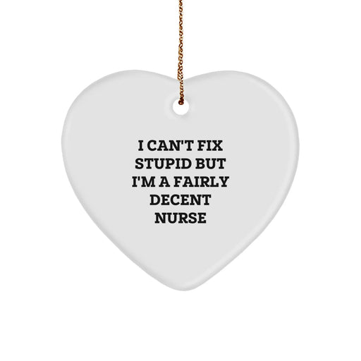 Funny Nurse Gifts from Women to Friends - Heart Ornament I Can't Fix Stupid But I'm A Fairly Decent Nurse, Cute Nurse Christmas Unique Gifts for Nurse - Image 1