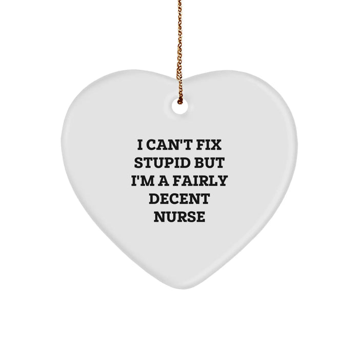 Funny Nurse Gifts from Women to Friends - Heart Ornament I Can't Fix Stupid But I'm A Fairly Decent Nurse, Cute Nurse Christmas Unique Gifts for Nurse - Image 1