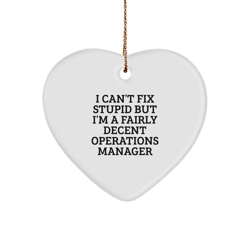 Funny Operations Manager Gifts for Men, I Can't Fix Stupid But I'm A Fairly Decent Heart Ornament, Operations Manager Christmas Unique Gifts from Friends - Image 1