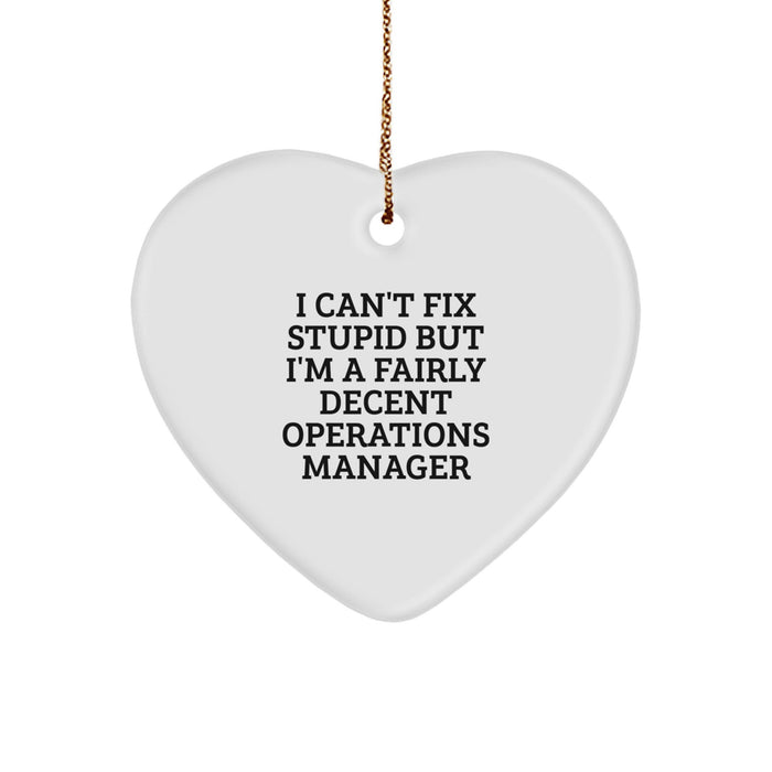 Funny Operations Manager Gifts for Men, I Can't Fix Stupid But I'm A Fairly Decent Heart Ornament, Operations Manager Christmas Unique Gifts from Friends - Image 1