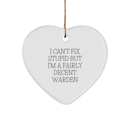 Funny Warden Heart Ornament Gifts for Men from Friends, Christmas Unique Warden Heart Shaped Decorations Warden Quotes - Image 1