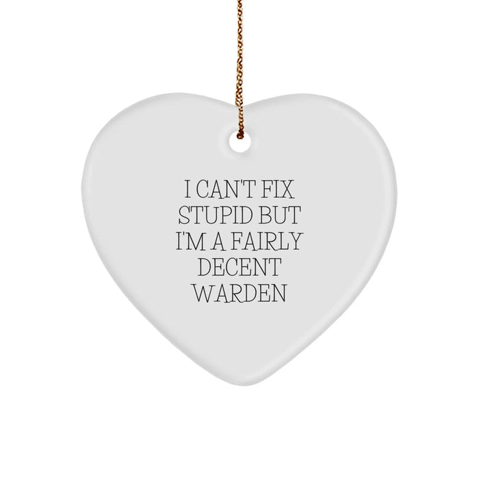Funny Warden Heart Ornament Gifts for Men from Friends, Christmas Unique Warden Heart Shaped Decorations Warden Quotes - Image 1
