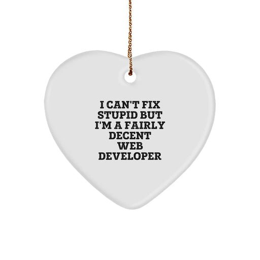 Funny Web Developer Christmas Unique Gifts from Friends to Web Developer Men - I Can't Fix Stupid Heart Ornament, White - Image 1