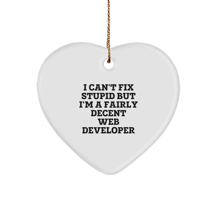 Funny Web Developer Christmas Unique Gifts from Friends to Web Developer Men - I Can't Fix Stupid Heart Ornament, White - Image 1