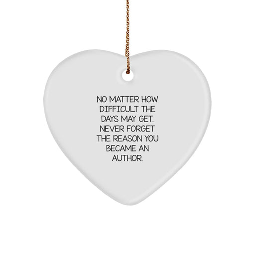Author Inspirational Heart Ornament Gifts from Friends for Him, Funny Quote, Christmas Unique Gifts, Heart Shaped, White, MDF, Sublimation Printed, Durable, Lightweight, Gold Cord, Easy Hanging - Image 1