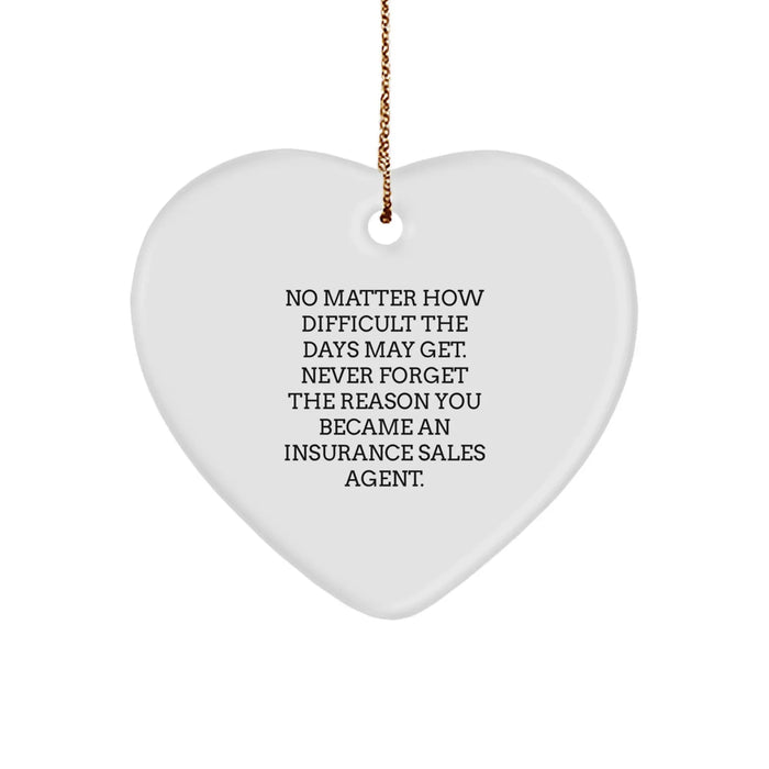 Funny Inspirational Gifts from Friends to Insurance Sales Agent - Heart Ornament with Quote Never Forget the Reason You Became an Insurance Agent, Christmas Unique Gifts - Image 1