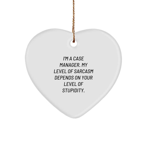 Funny Case Manager Gifts for Coworkers, Heart Ornament for Men, Unique Christmas Unique Gifts from Friends, 'I'm A Case Manager. My Level Of Sarcasm Depends On Your Level Of Stupidity.' - Image 1