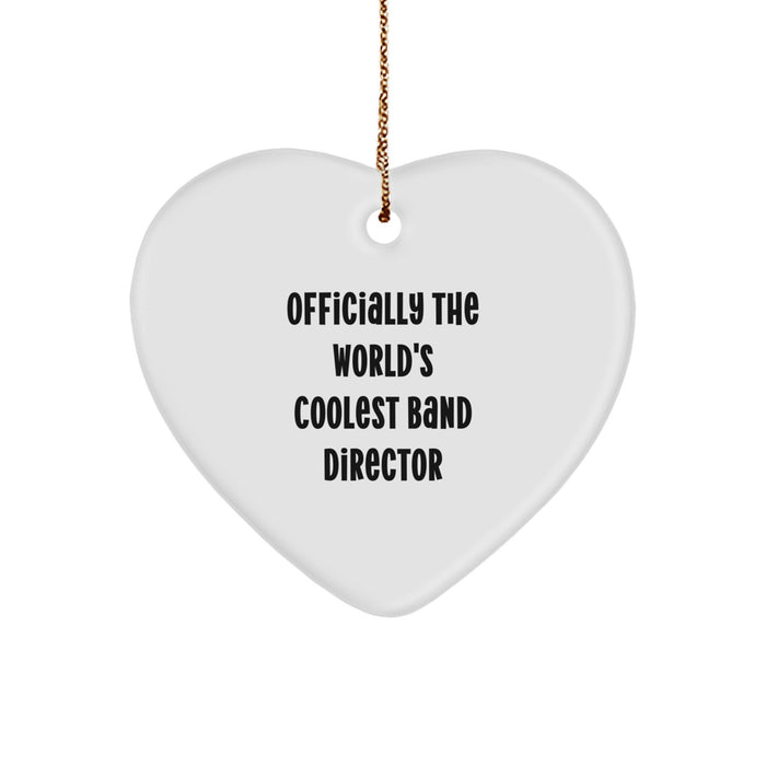 Funny 'Officially The World's Coolest Band Director' White Heart Ornament Gifts for Band Director from Men, Christmas Unique Gifts - Image 1