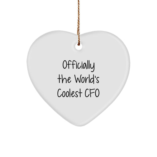 Funny CFO Heart Ornament Gifts from Friends for CFO, Christmas Unique Gifts with 'Officially The World's Coolest Cfo' Quote, Heart Shaped MDF Ornament - Image 1