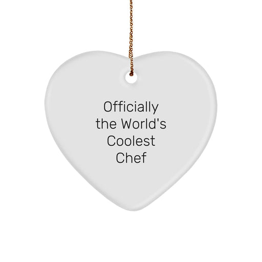 Funny Chef Christmas Unique Gifts from Friends, Heart Ornament with 'Officially The World's Coolest Chef' Quote, Perfect for Chef Men - Image 1