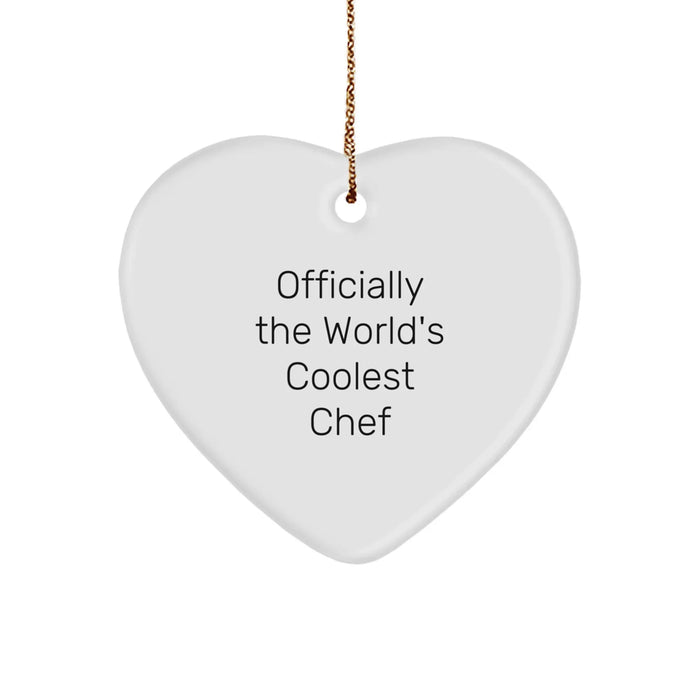 Funny Chef Christmas Unique Gifts from Friends, Heart Ornament with 'Officially The World's Coolest Chef' Quote, Perfect for Chef Men - Image 1