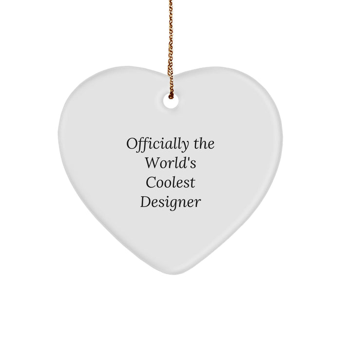 Designer Gifts from Men to Women - Officially 'The World's Coolest Designer' Heart Ornament with Funny Quote, Christmas Unique Gifts, Heart Shaped Decorations - Image 1