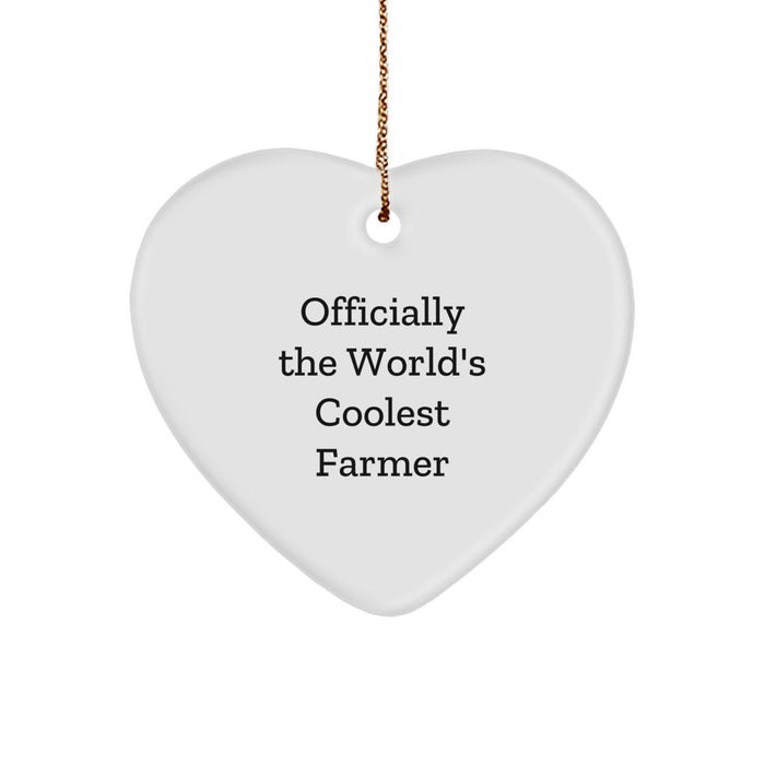 Funny 'Officially The World's Coolest Farmer' Farmer Heart Ornament Gifts for Men, Women, Family, Friends - Christmas Unique Gifts from Men, Women, Friends to Farmer - Image 1