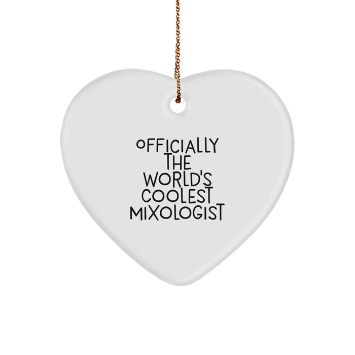 Funny Mixologist Gifts, Unique Heart Ornament, 'Officially The World's Coolest Mixologist' Quote, Christmas Unique Gifts for Men, Women, Friends, Family - Image 1