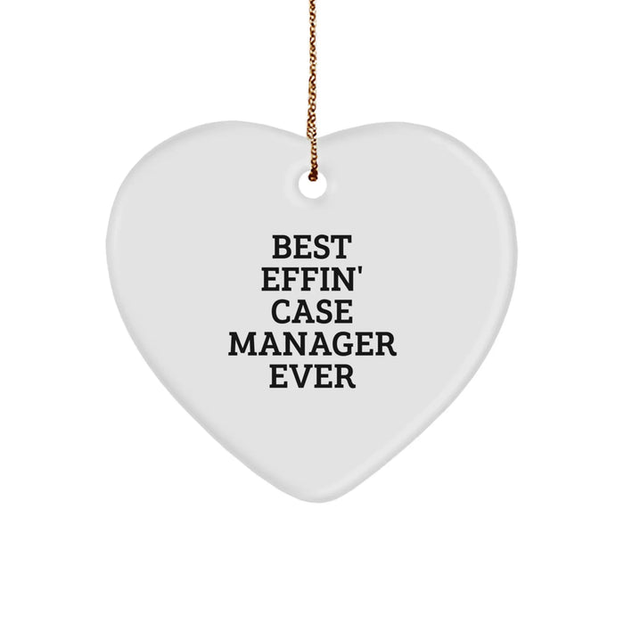 Funny Case Manager Gifts for Christmas, 'Best Effin' Case Manager Ever' Heart Ornament, Unique Heart-Shaped Decor - Image 1