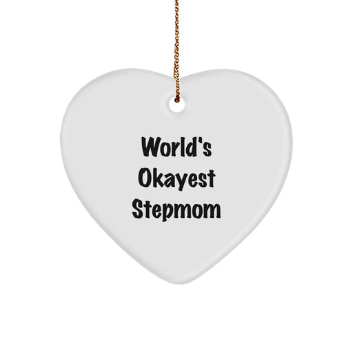 Funny Stepmom Gifts for Christmas, Heart Ornament with 'World's Okayest Stepmom' Quote, Perfect for Stepmom from Men, Women, or Friends - Image 1