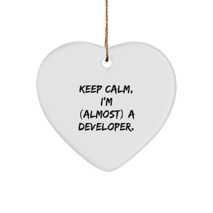 Funny Developer Gifts for Him - Keep Calm I'm (almost) A Developer Christmas Unique Heart Ornament - Image 1