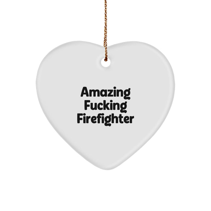 Funny Firefighter Heart Ornament Gifts from Friends and Family for Firefighter Men and Women Christmas Unique Decorations - Image 1
