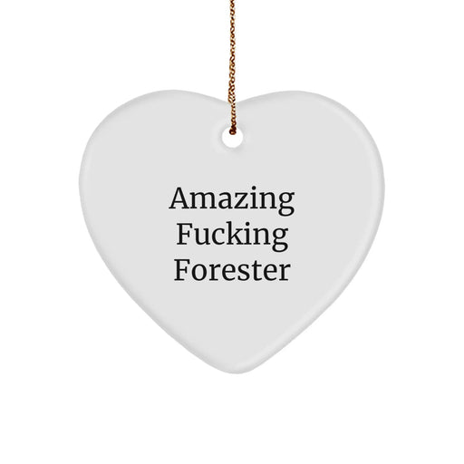 Forester Gifts from Friends, Funny Heart Ornament for Christmas, 'Amazing F--king Forester' Quote, Gifts for Forester, Heart Shaped, MDF, Sublimation, White, 2.75" tall, 0.5 oz - Image 1