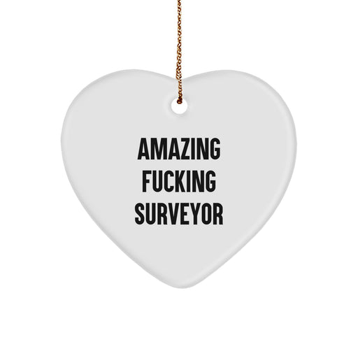 Funny Surveyor Heart Ornament Gifts from Friends, Unique White Heart Shaped with Amazing F--king Surveyor Quote, Perfect for Surveyor Enthusiasts Gifts for Men or Women during Christmas - Image 1