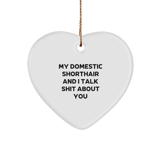 Domestic Shorthair Cat Gifts from Family, Funny Heart Ornament for Christmas, 'My Domestic Shorthair And I Talk Shit About You' Quote, Heartfelt Present for Cat Lovers - Image 1