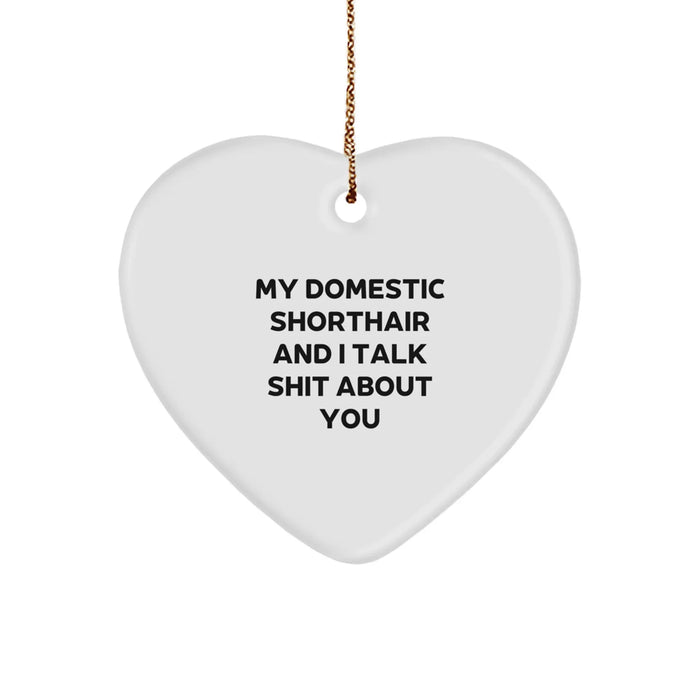Domestic Shorthair Cat Gifts from Family, Funny Heart Ornament for Christmas, 'My Domestic Shorthair And I Talk Shit About You' Quote, Heartfelt Present for Cat Lovers - Image 1