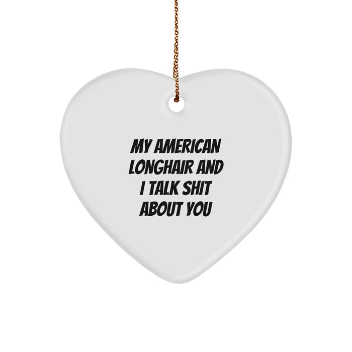 Funny American Longhair Cat Gifts for Friends, Cute Heart Ornament Quote, Christmas Unique Gifts from Family - Image 1