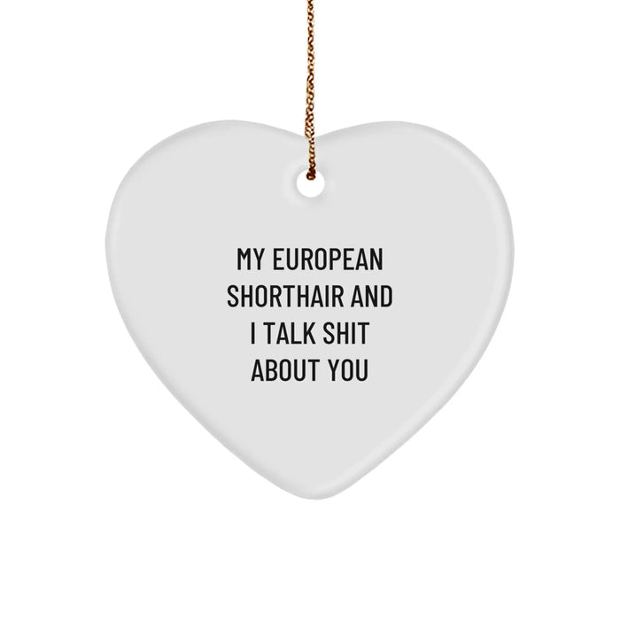 Funny European Shorthair Cat Gifts, Heart Ornament, 'My European Shorthair And I Talk Shit About You' Quote, Christmas Unique Gifts from Family, for Men, Women, and Friends - Image 1