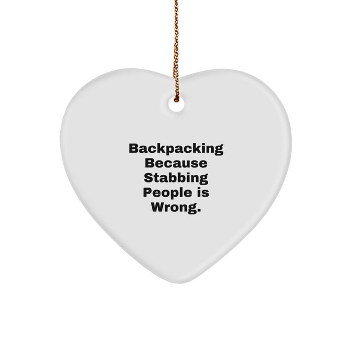 Backpacking Heart Ornament Gifts from Friends for Christmas, Funny Quote Stickers, Heart Shaped Decor for Backpackers, Men, Women, Family - Image 1
