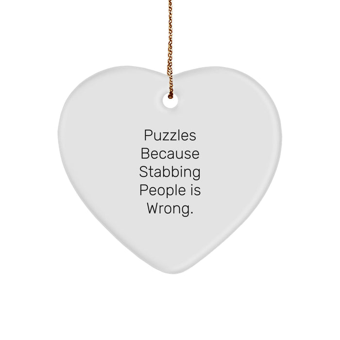 Funny Puzzles Gifts for Men, Women, Friends, Coworkers, Family - Christmas Unique Ornaments Heart Shaped Puzzles Because Stabbing People Is Wrong., Gift Ideas from Men to Friends - Image 1