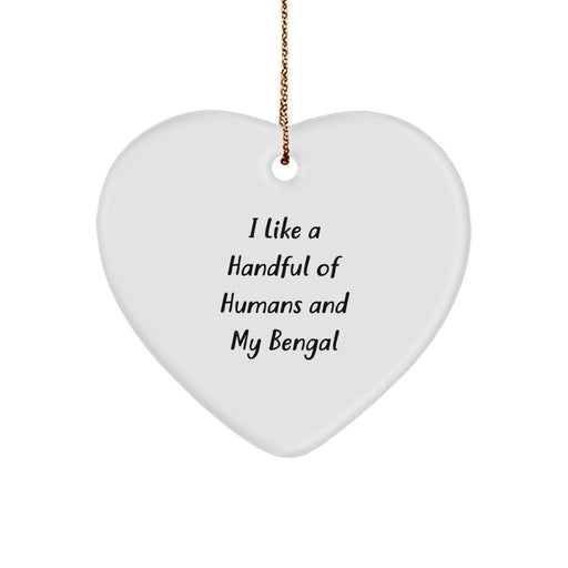 Bengal Cat Gifts from Men for Christmas Unique Heart Ornament, Funny Quote 'I Like A Handful Of Humans And My Bengal' - Image 1