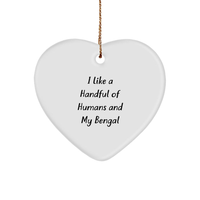 Bengal Cat Gifts from Men for Christmas Unique Heart Ornament, Funny Quote 'I Like A Handful Of Humans And My Bengal' - Image 1