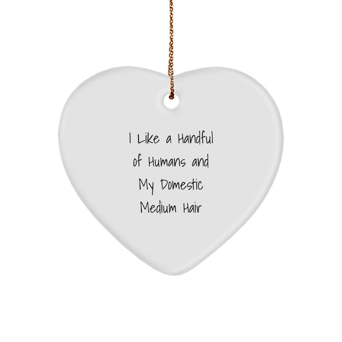 Funny Domestic Medium Hair Gifts for Friends, Christmas Heart Ornament with I Like A Handful Of Humans And My Domestic Medium Hair Quote - Image 1